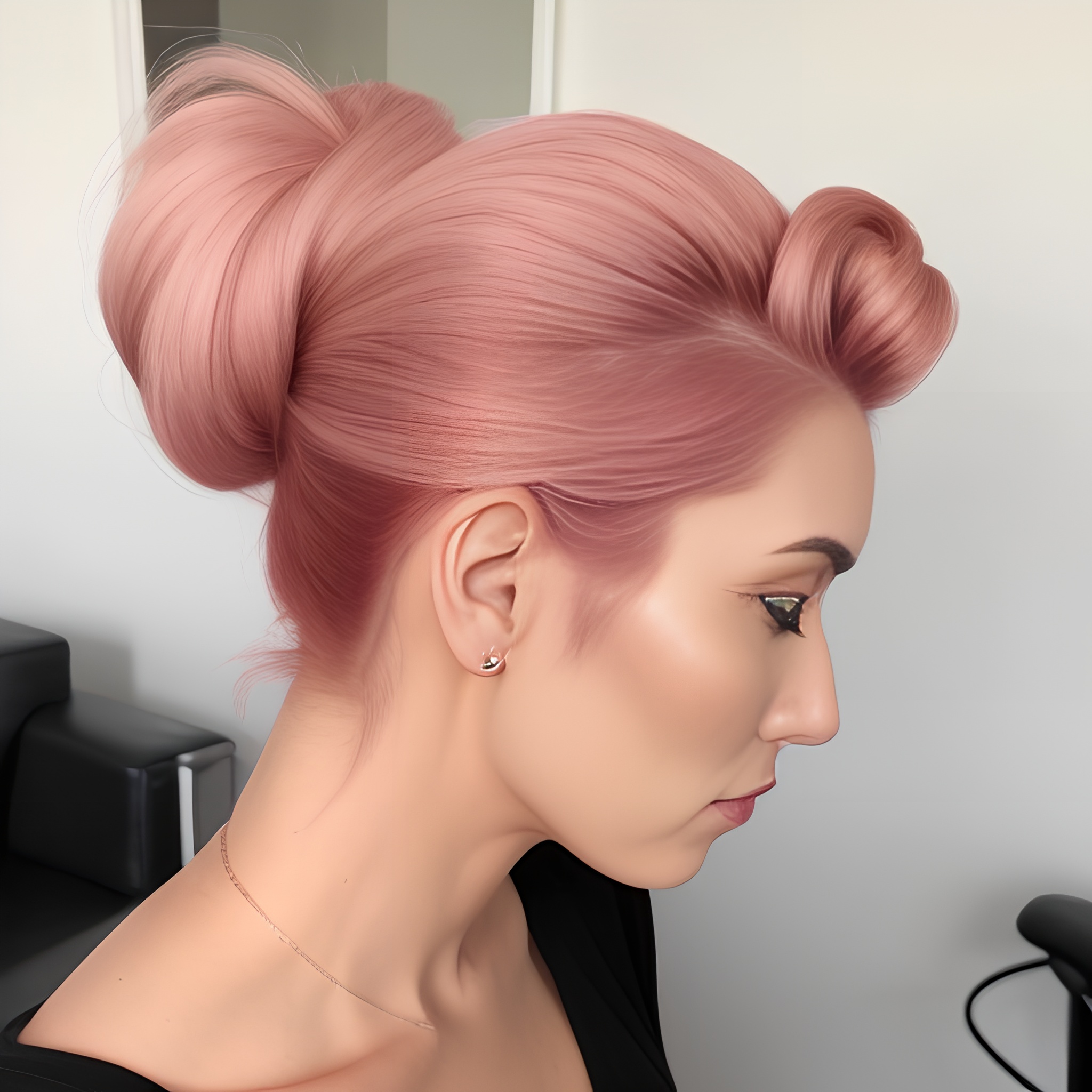 pink hair hair bun hot woma