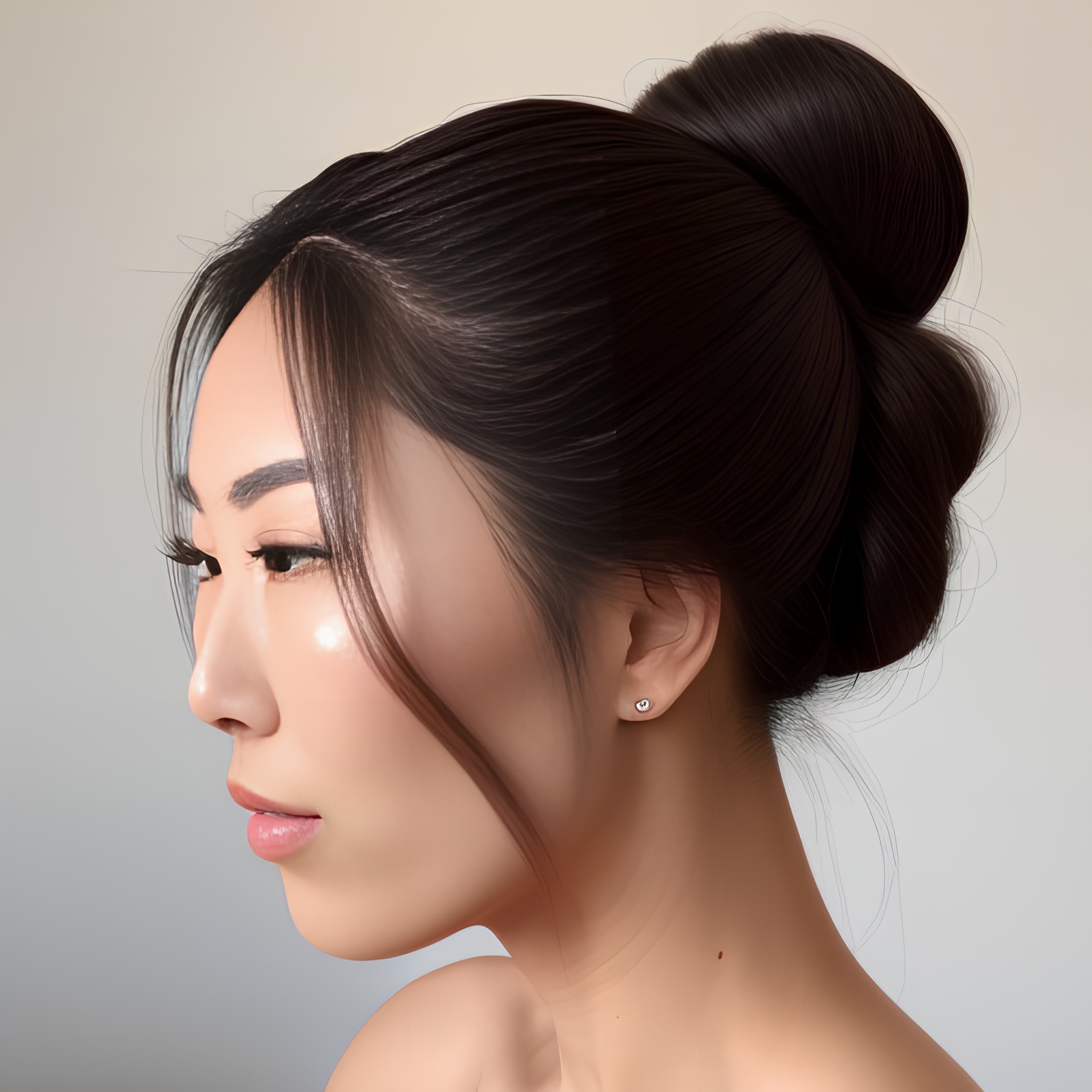 hair bun asian sexy woma