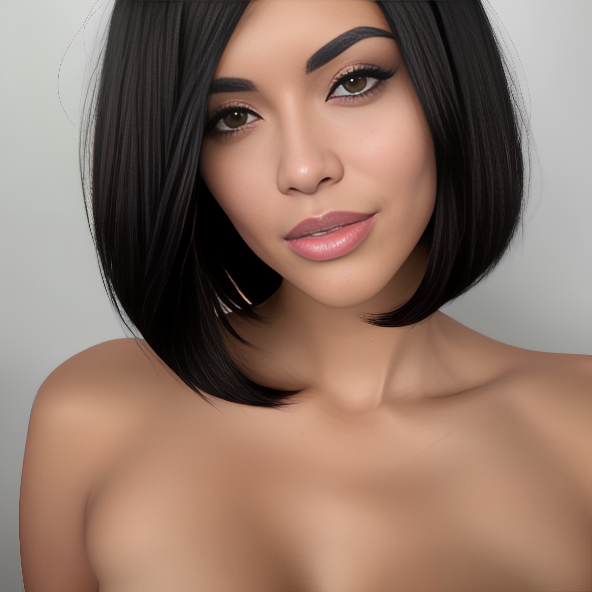 black hair bobcut sexy woma