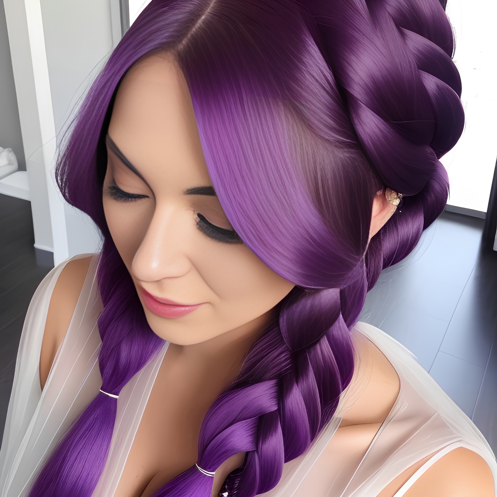 purple hair pigtails sexy woma