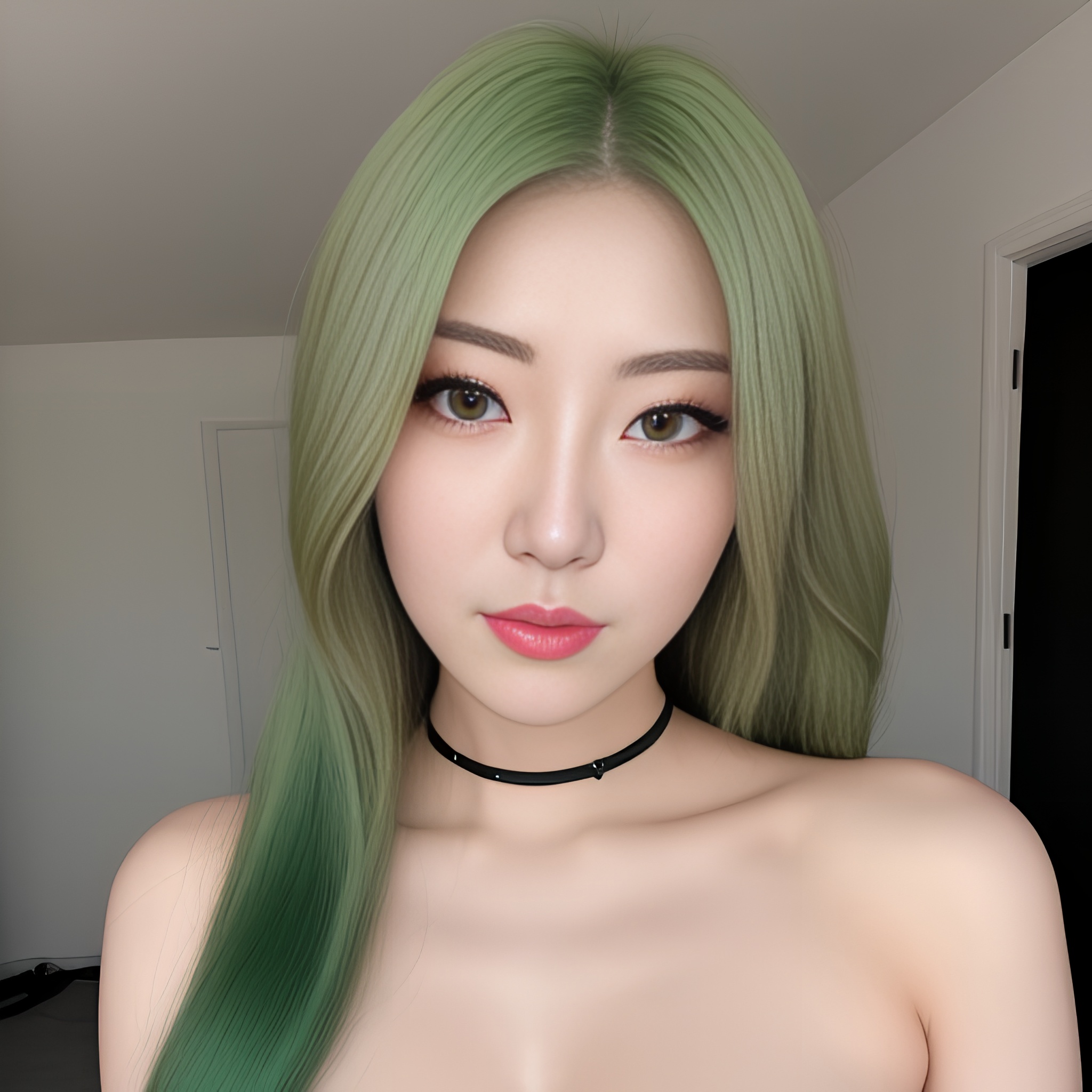 green hair korean sexy woma