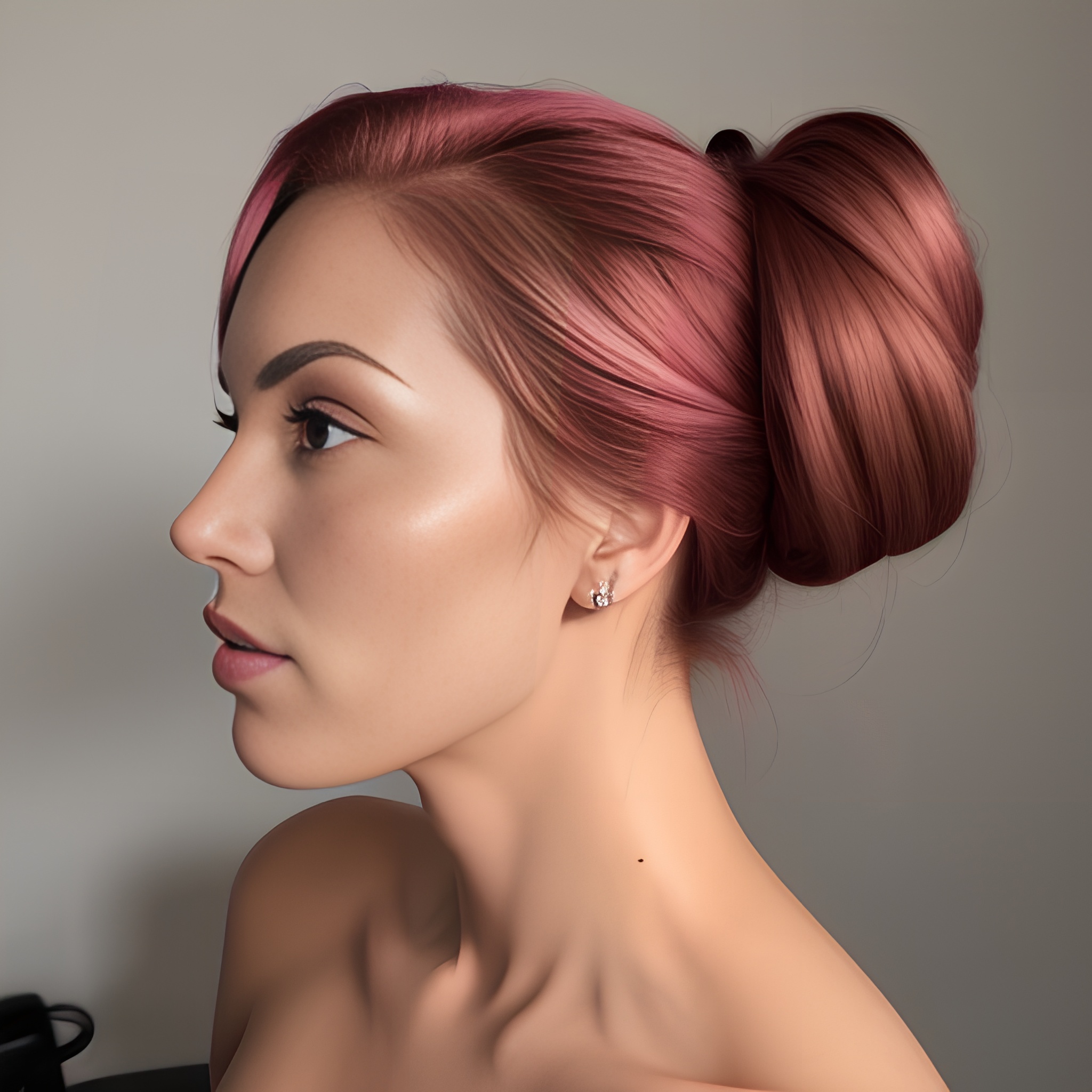 pink hair hair bun sexy woman